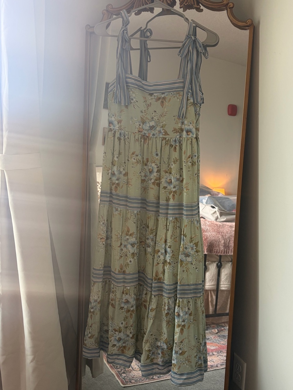 Blu Pepper - Floral Tiered Maxi Dress with Tie Straps - Sage & Blue - Picture 2 of 8
